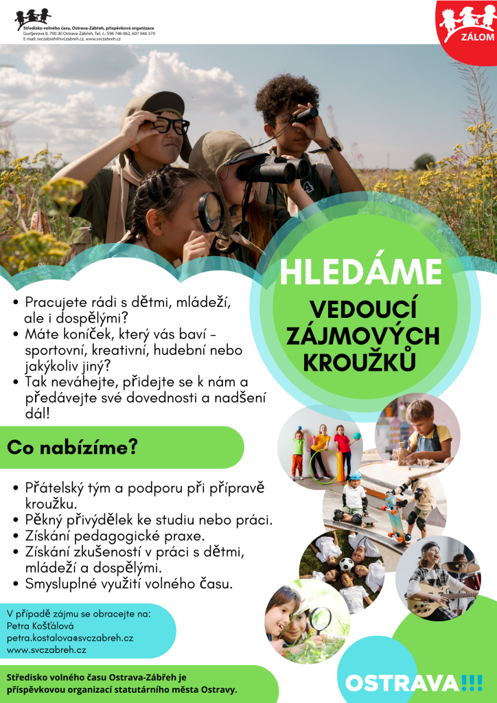 HLEDÁME VEDOUCÍ ZÁJMOVÝCH KROUŽKŮ